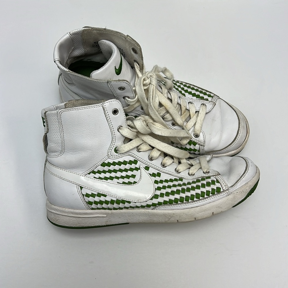 Vintage Nike Blazer Mid Sneakers Green White Woven Leather Retro Womens Size 6